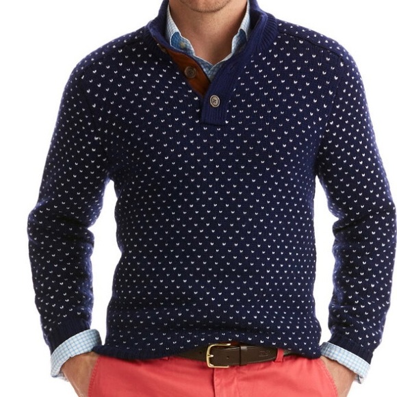 Vineyard Vines Other - Vineyard Vines Mens Nordic Birdseye Button Through Sweater Medium Wool Cashmere